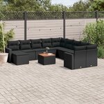 vidaXL Salon de jardin 12 Pièces avec coussins noir résine tressée