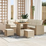 Canapé Jardin 8 Pièces avec Coussins Beige Poly Rattan Acacia