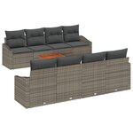 vidaXL Ensemble de Sofa de Jardin 7 Pièces avec Coussins Gris Poly Rotin Acacia