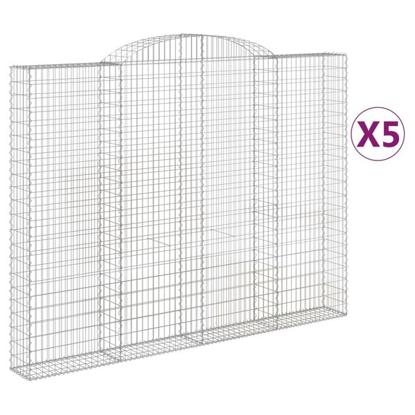 vidaXL Paniers à gabions arqués 5 Pièces 300x30x220/240 cm fer galvanisé