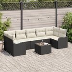 Ensemble de canapés de jardin 8 pièces avec coussins noir en rattan