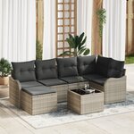 Ensemble de canapés de jardin de 7 pièces avec coussins gris poly rattan