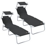 vidaXL Chaises longues pliantes 2 Pièces avec auvent en tissu Oxford 600D noir