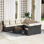 vidaXL Ensemble de Canapés de Jardin 9 Pièces avec Coussins en Rattan Synthétique Noir et Acacia