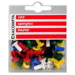 Boîte De 100 Épingles Papic - Hauteur De Pointe 7mm - 10mm De Diamètre - Couleurs Assorties - Exacompta