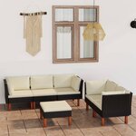 vidaXL Salon de jardin 6 Pièces avec coussins Résine tressée Noir