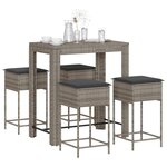 vidaXL Ensemble de bar de jardin 5 Pièces avec coussins gris poly rotin