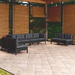 vidaXL Salon de jardin 9 Pièces avec coussins bois de pin massif