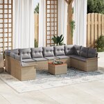 Ensemble de Canapés de Jardin vidaXL 11 pièces avec coussins Beige Rattan Synthétique Acacia