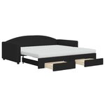 vidaXL Lit de jour avec gigogne et tiroirs noir 100x200 cm tissu