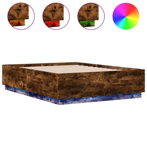 vidaXL Cadre de lit avec LED sans matelas chêne fumé 120x190 cm