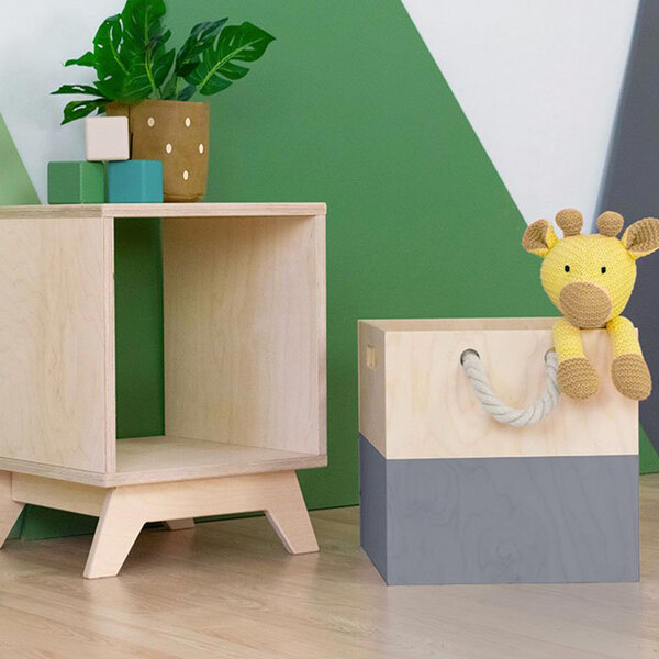 Boîte de rangement bois modèle 3 - poignées corde - Gris et bois naturel - 33 x 33 x 37 cm
