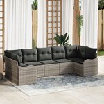 Ensemble de Canapé de Jardin 7 Pièces avec Coussins en Rattan Poly Gris Clair