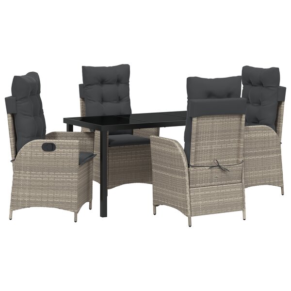 vidaXL Ensemble de jardin 5 pièces avec coussins Gris clair Poly rotin