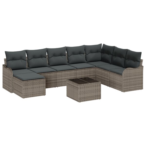 Ensemble de canapé de jardin 8 pièces avec coussins en rattan
