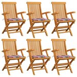 vidaXL Chaises de jardin et coussins à carreaux rouge 6Pièces Teck massif