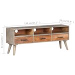 vidaXL Meuble TV Gris 130x35x51 cm Bois massif de manguier brut