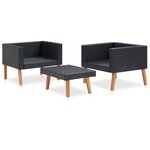 vidaXL Salon de jardin 3 Pièces avec coussins Résine tressée Noir