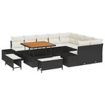 Ensemble de sofa de jardin vidaXL 12 pièces avec coussins Noir Poly Rattan Acacia