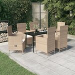 vidaXL Ensemble de salle à manger de jardin avec coussins 7 Pièces Beige
