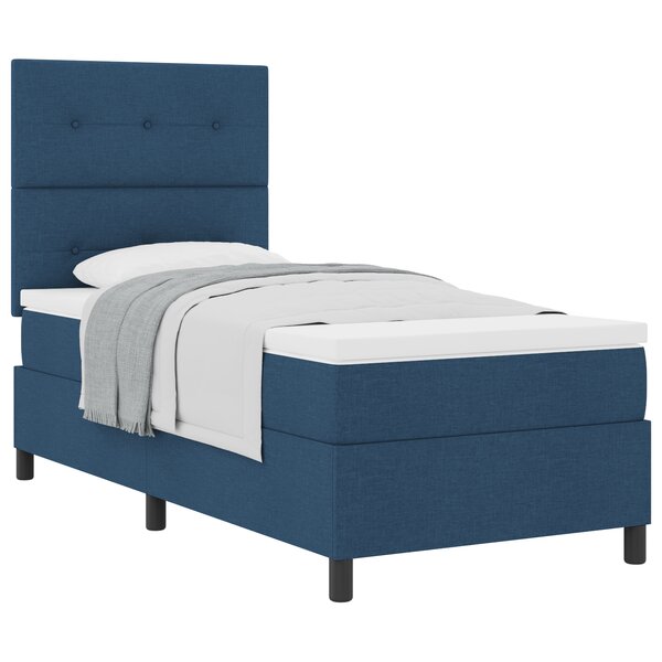 vidaXL Lit à Ressorts avec Matelas Bleu Lit Simple Tissu