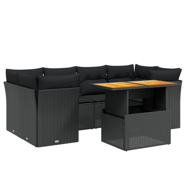 vidaXL Salon de jardin 7 Pièces avec coussins noir résine tressée
