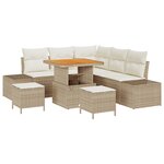 Ensemble de canapés de jardin 8 pièces avec coussins beige poly rotin acacia