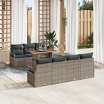 Ensemble de Sofas de Jardin avec Coussins de 8 Pièces Gris Poly Rattan Acacia
