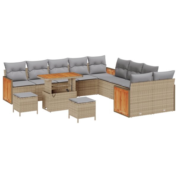 Set de Canapé de Jardin vidaXL 13 Pièces avec Coussins Beige Rattan Poly Acacia