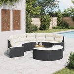 vidaXL Salon de jardin 3 Pièces demi-rond noir résine tressée