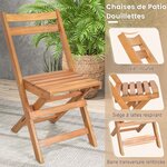 3Pièces salon de jardin pliable en bois d'acacia ensemble de table et 2 chaises conception à lattes salon terrasse bistrot 20_0007593