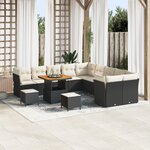 Ensemble de canapé de jardin vidaXL 13 pièces avec coussins Noir Poly Rotin Acacia