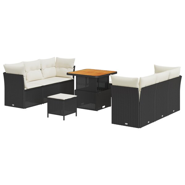 vidaXL Ensemble de Canapés de Jardin 9 Pièces avec Coussins Noir