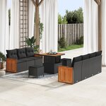 vidaXL Ensemble de Sofa de Jardin 10 Pièces avec Coussins Rattan Poly Noir Acacia
