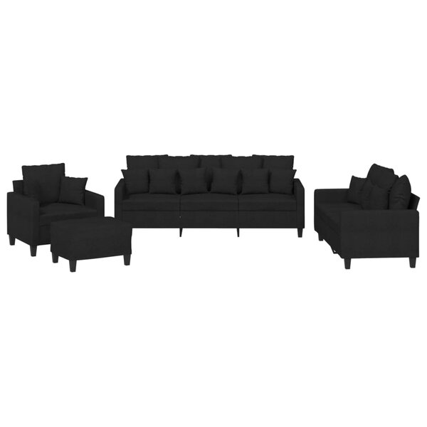 vidaXL Ensemble de canapés 4 Pièces avec coussins noir tissu