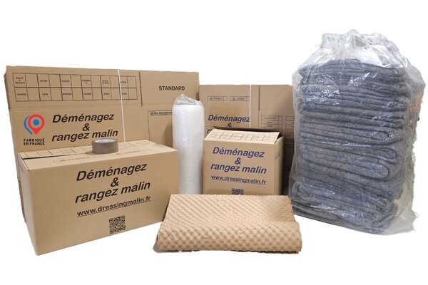 Kit déménagement T2 complet – 43 pièces - 30 cartons, protections, sac et adhésif