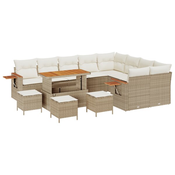 Ensemble de canapés de jardin vidaXL de 13 pièces avec coussins beige en rattan poly et acacia