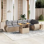 vidaXL Salon de jardin avec coussins 7 Pièces beige résine tressée