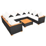 vidaXL Salon de jardin 9 Pièces avec coussins Résine tressée Noir