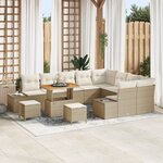Ensemble de canapé de jardin de 12 pièces avec coussins Beige Poly Rattan Acacia