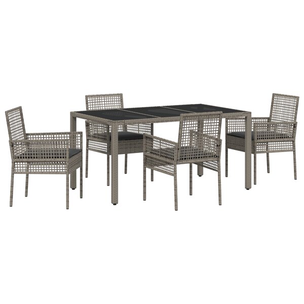 Ensemble de salle à manger de jardin 5 pièces avec coussins en poly rotin gris