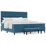 vidaXL Lit à ressort avec matelas et banc bleu nuit 200x200 cm velours