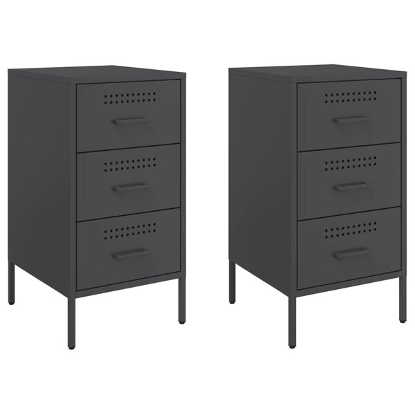 vidaXL Tables de chevet 2 Pièces noir 36x39x68 cm acier laminé à froid
