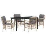 vidaXL Set de salle à manger de jardin 5 pièces avec coussins beige poly rotin
