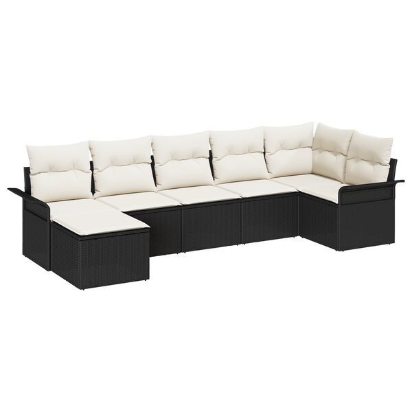 vidaXL Set de canapé de jardin 7 pièces avec coussins en polyrotin noir
