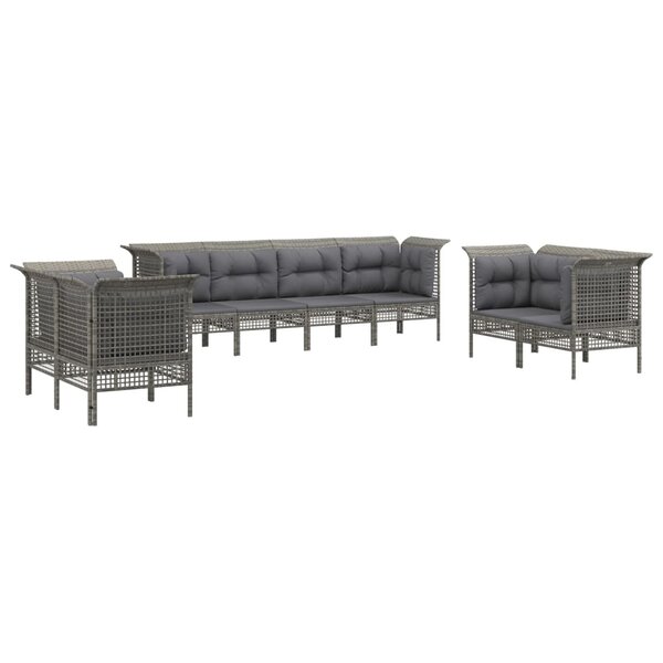 Salon de jardin meuble d'extérieur ensemble de mobilier 8 pièces avec coussins gris résine tressée 02_0017606