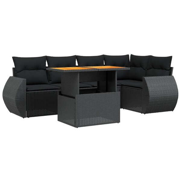 vidaXL Salon de jardin 6 Pièces avec coussins noir résine tressée