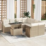vidaXL Ensemble de Canapé de Jardin de 9 Pièces avec Coussins Beiges en Poly Rotin