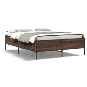 vidaXL Cadre de lit chêne marron 135x190 cm bois d'ingénierie et métal