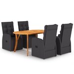 vidaXL Set de jardin de 5 pièces avec coussins en poly rotin noir et acacia